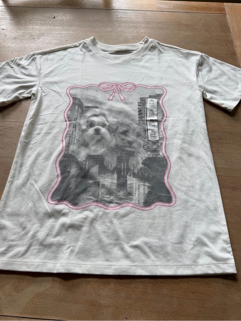 Cat & Jack White Tee with Pink Trim and Puppy Graphic